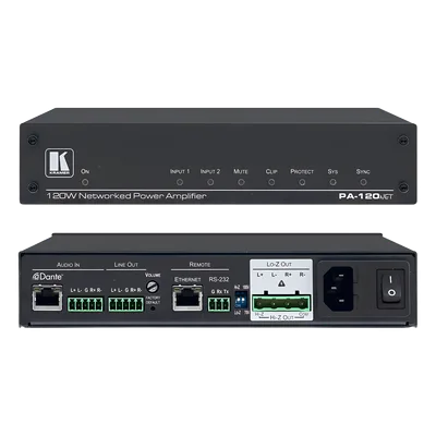 Amplificador de Potencia / 120W / Dante / DSP 32-bit / Hi-Z 70V-100V / Lo-Z 4Ω-8Ω / RS-232 / Control IP / 1U ½ 19"