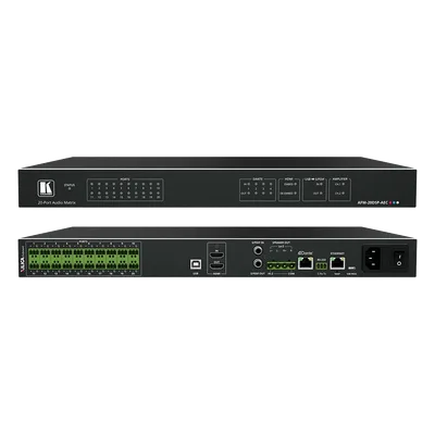 Matriz de Audio Digital / 20 Puertos Analógicos Configurables / DSP 32-bit 96kHz / AEC / Amplificador 2x60W + 1x120W / Dante 4x4 / HDMI 4K60 / USB Plug & Play / Rack 1U