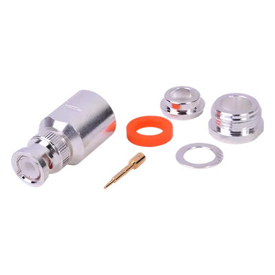 Conector Coaxial BNC Macho / Ensamble por Rosca / Cuerpo Bronce Plateado / Contacto Oro / Aislante Teflón / Cables RG8/U, LMR-400, CNT-400