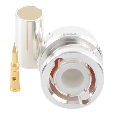 Conector Coaxial BNC Macho / Anillo Plegable / Cuerpo Bronce Plateado / Contacto Oro / Aislante Teflón / Cables RG-58/U, RG-142/U, LMR-195