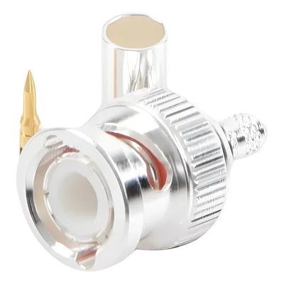 Conector Coaxial BNC Macho / Anillo Plegable / Cuerpo Bronce Plateado / Contacto Oro / Aislante Teflón / Cables RG-58/U, RG-142/U, LMR-195