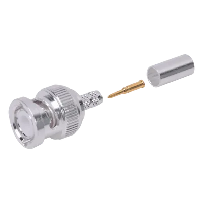 Conector BNC Macho de Anillo Plegable para Cable LMR-195, RG-58/U, RG-142, Níquel/ Oro/ Teflón.