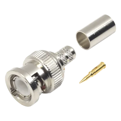 Conector BNC Macho / Anillo Plegable / RG-8/X / LMR-240 / Belden 9258 / Cuerpo Bronce Niquelado