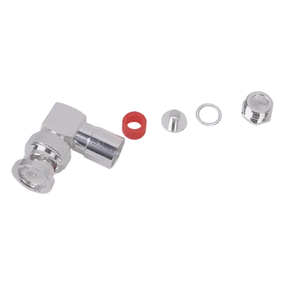 Conector Coaxial BNC Macho / Ángulo Recto / Rosca / Bronce Plateado / Contacto Oro / Teflón / RG-58/U, RG-142/U, LMR-195