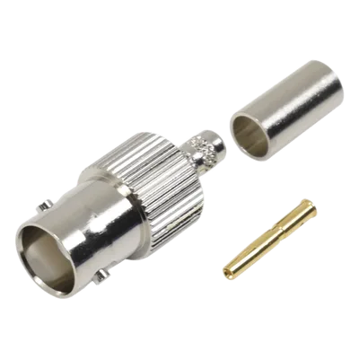 Conector BNC Hembra / Anillo Plegable / Bronce Niquelado / Contacto Oro / Teflón / LP-195, LP-142, RG-58/U, RG-142/U