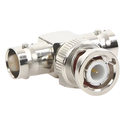 Adaptador RF en T / BNC Macho a Doble BNC Hembra / 50 Ohm / Cuerpo Niquelado / Contacto Oro / Aislante Teflón