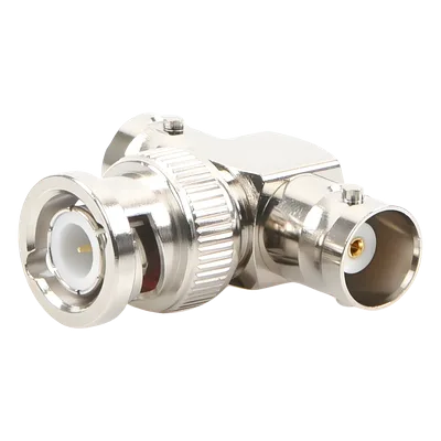 Adaptador RF en T / BNC Macho a Doble BNC Hembra / 50 Ohm / Cuerpo Niquelado / Contacto Oro / Aislante Teflón