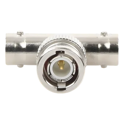 Adaptador RF en T / BNC Macho a Doble BNC Hembra / 50 Ohm / Cuerpo Troquelado Niquelado / Contacto Oro / Aislante Delrin