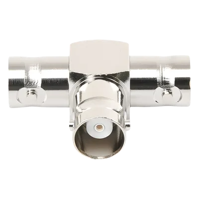 Adaptador RF / Triple BNC Hembra en T / 50 Ohm / Cuerpo Niquelado / Contacto Plateado / Aislante Teflón