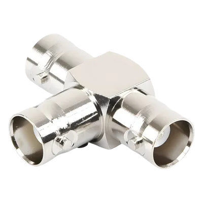 Adaptador RF / Triple BNC Hembra en T / 50 Ohm / Cuerpo Niquelado / Contacto Plateado / Aislante Teflón
