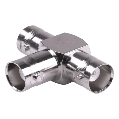 Adaptador RF / Triple BNC Hembra en T / 50 Ohm / Cuerpo Niquelado / Contacto Plateado / Aislante Teflón