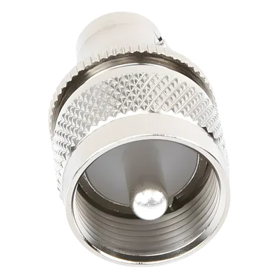 Adaptador RF en Línea / BNC Hembra a UHF Macho (PL-259) / 50 Ohm / Cuerpo Niquelado / Contacto Plateado / Aislante Delrin