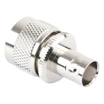 Adaptador RF en Línea / BNC Hembra a UHF Macho (PL-259) / 50 Ohm / Cuerpo Niquelado / Contacto Plateado / Aislante Delrin