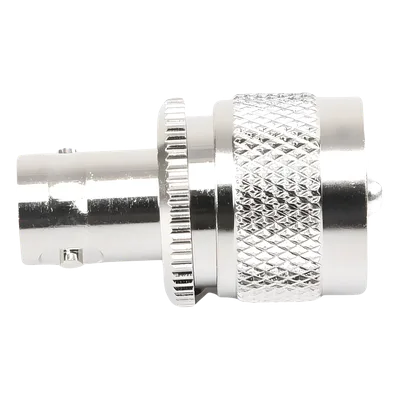Adaptador RF en Línea / BNC Hembra a UHF Macho (PL-259) / 50 Ohm / Cuerpo Niquelado / Contacto Plateado / Aislante Delrin