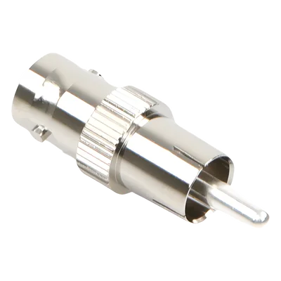 Adaptador Coaxial / BNC Hembra a RCA Macho / 50 Ohm / En Línea / Níquel-Plata-Delrin