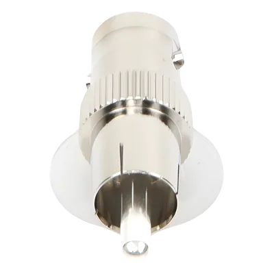 Adaptador Coaxial / BNC Hembra a RCA Macho / 50 Ohm / En Línea / Níquel-Plata-Delrin