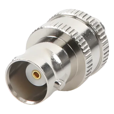 Adaptador RF Coaxial / BNC Hembra a SMA Hembra / Montaje en Línea / Cuerpo Niquelado / Contacto Oro / Aislante Teflón