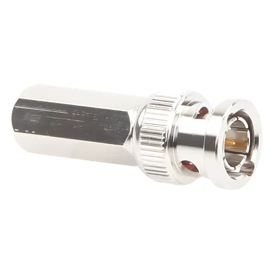 Conector BNC Macho / Ensamble Roscable / RG-59/U / 75 Ohm / 14 mm x 37.6 mm / Níquel-Oro-Delrin