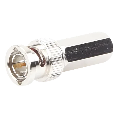 Conector BNC Macho / Ensamble Roscable / RG-59/U / 75 Ohm / 14 mm x 37.6 mm / Níquel-Oro-Delrin