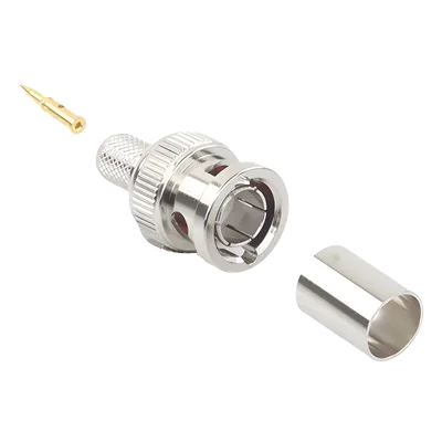 Conector BNC Macho / 75 Ohm / AWG 20 / Anillo Plegable / Níquel y Oro / Delrin