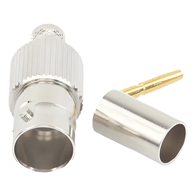 Conector BNC Hembra / 75 Ohm / Anillo Plegable / RG-59/U / Níquel-Oro-Delrin / 28.80 mm