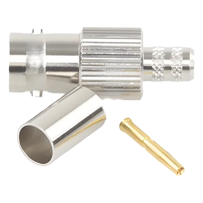 Conector BNC Hembra / 75 Ohm / Anillo Plegable / RG-59/U / Níquel-Oro-Delrin / 28.80 mm