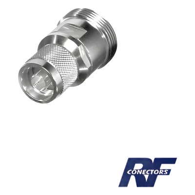 Adaptador en Línea / DIN 7-16 Hembra a N Macho / Cuerpo de Bronce Plateado / Contacto Plateado / Aislante de Teflón