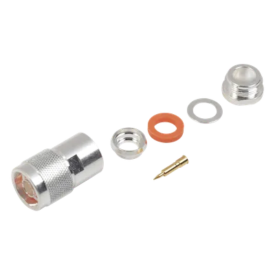Conector Coaxial N Macho / Rosca / Cables LMR-400, 9913, RG8/U-SYS / Cuerpo Bronce Plateado / Contacto Oro / Aislante Teflón