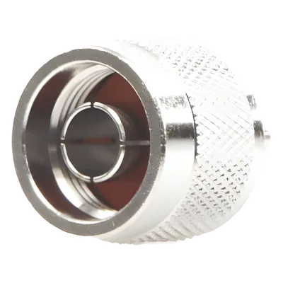 Conector RF N Macho / Anillo Plegable / Cuerpo Bronce Niquelado / Contacto Oro / Aislante Teflón / Cables RG-58/U, RG-142/U, LMR-195