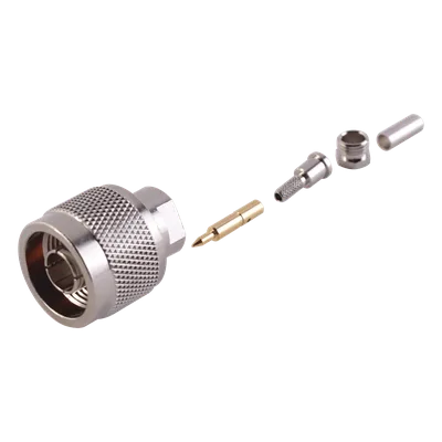 Conector Coaxial N Macho / Anillo Plegable / RG-174/U, Belden 8216 / Bronce Niquelado / Contacto Oro