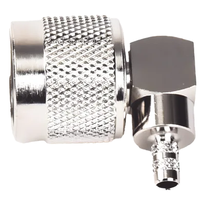 Conector Coaxial N Macho / Ángulo Recto / Anillo Plegable / Cables RG-58/U, RG-142/U, LP-195 / Níquel / Oro / Teflón
