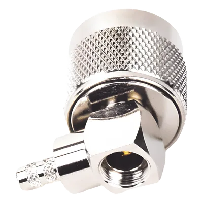 Conector Coaxial N Macho / Ángulo Recto / Anillo Plegable / Cables RG-58/U, RG-142/U, LP-195 / Níquel / Oro / Teflón