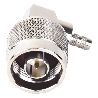 Conector Coaxial N Macho / Ángulo Recto / Anillo Plegable / Cables RG-58/U, RG-142/U, LP-195 / Níquel / Oro / Teflón