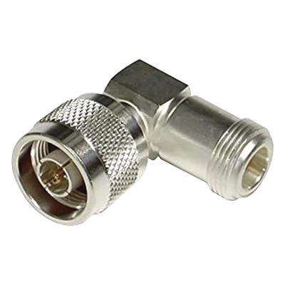 Adaptador en Ángulo Recto / N Macho a N Hembra / Cuerpo Bronce Plateado / Contacto Oro / Aislante Teflón