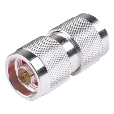 Adaptador Coaxial / Barril N Macho a N Macho / Montaje en Línea / Cuerpo Bronce Plateado / Contacto Oro 24K / Aislante Teflón PTFE