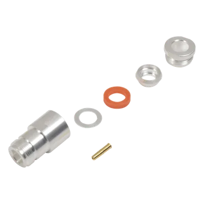 Conector RF N Hembra / Anillo Plegable / RG-8/U, RG213/U, RG214 / Bronce Plateado / Contacto Oro 24K