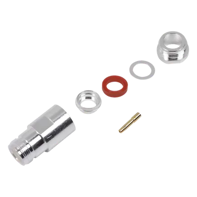 Conector N Hembra de Rosca / Compatibilidad LMR-400 y RG8/U / Bronce Plateado / Contacto Oro / Aislante Teflón