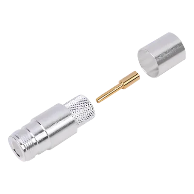 Conector RF / N Hembra / Anillo Plegable / LP600 LMR-600 7977A CNT-600 / Cuerpo Bronce Plateado / Contacto Oro