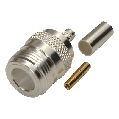 Conector Coaxial N Hembra / Anillo Plegable / Cables LMR-240, RG-8/X, 9258 / Bronce Niquelado / Contacto Oro / Aislante Teflón