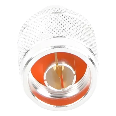 Adaptador de Conector RF / N Macho a BNC Hembra / Montaje en Línea / Cuerpo Bronce Plateado / Contacto Oro / Aislante Teflón