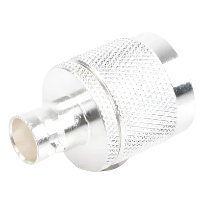 Adaptador de Conector RF / N Macho a BNC Hembra / Montaje en Línea / Cuerpo Bronce Plateado / Contacto Oro / Aislante Teflón