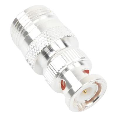 Adaptador RF Coaxial / 50 Ohm / N Hembra a BNC Macho / Montaje en Línea / Cuerpo Bronce Plateado / Contacto Oro / Aislante Teflón