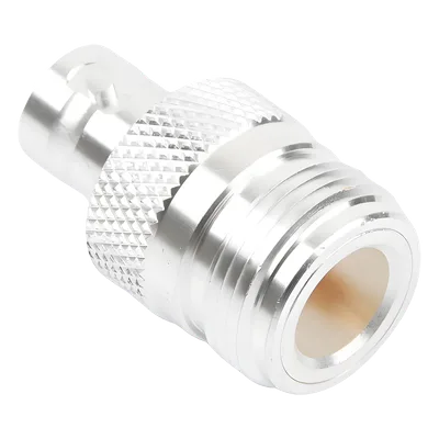 Adaptador Coaxial en Línea / N Hembra a BNC Hembra / Cuerpo Bronce Plateado / Contacto Oro / Aislante Teflón