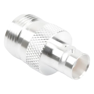 Adaptador Coaxial en Línea / N Hembra a BNC Hembra / Cuerpo Bronce Plateado / Contacto Oro / Aislante Teflón