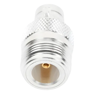 Adaptador Coaxial en Línea / N Hembra a BNC Hembra / Cuerpo Bronce Plateado / Contacto Oro / Aislante Teflón