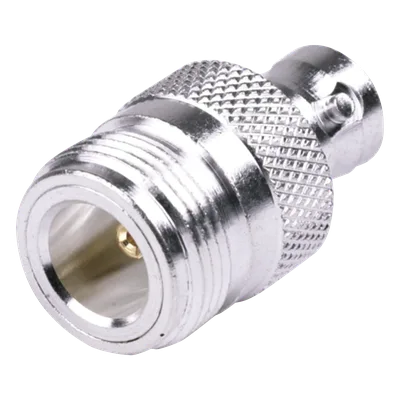 Adaptador Coaxial en Línea / N Hembra a BNC Hembra / Cuerpo Bronce Plateado / Contacto Oro / Aislante Teflón