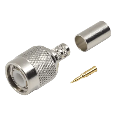 Conector Coaxial TNC Macho / Anillo Plegable / Cables RG-58/U y LMR-195 / Cuerpo Níquel / Contacto Oro / Aislante Delrin