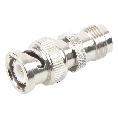 Adaptador RF Coaxial / TNC Hembra a BNC Macho / Montaje en Línea / Cuerpo Bronce Niquelado / Contacto Oro / Aislante Teflón