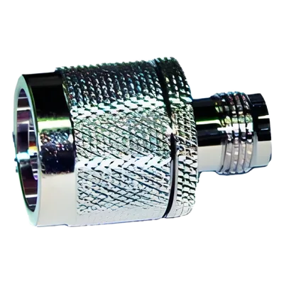 Adaptador RF en Línea / TNC Hembra a N Macho / Cuerpo Bronce Niquelado / Contacto Oro / Aislante Teflón