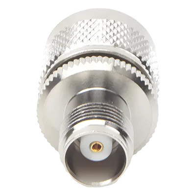 Adaptador de Conector RF / TNC Hembra a UHF Macho PL-259 / Montaje en Línea / Cuerpo Níquel / Contacto Oro / Aislante Teflón